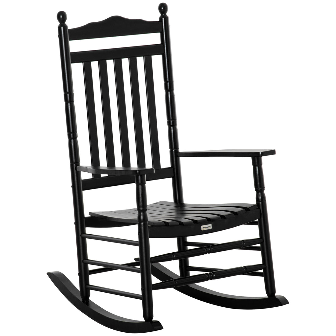 Outsunny Traditional Wooden High Back Rocking Chair For Porch, Indoor Outdoor, Black Black Wood