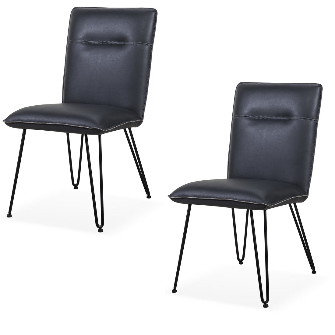 Leather Upholstered Metal Chair With Hairpin Style Legs Set Of 2, Black Black Metal