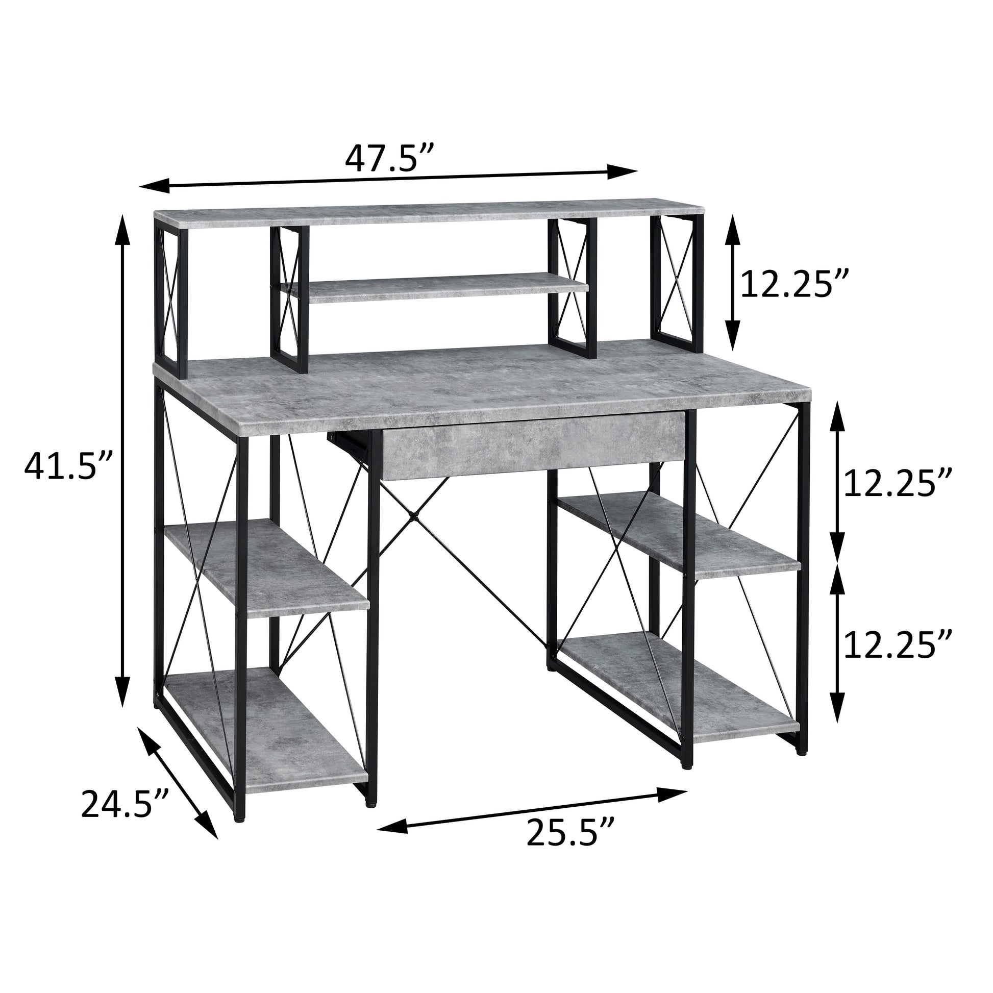 Grey And Black Office Desk With Open Shelves And Hutch Black Grey Writting Desk Office Rectangular Shelves Desk Wood Metal Sled