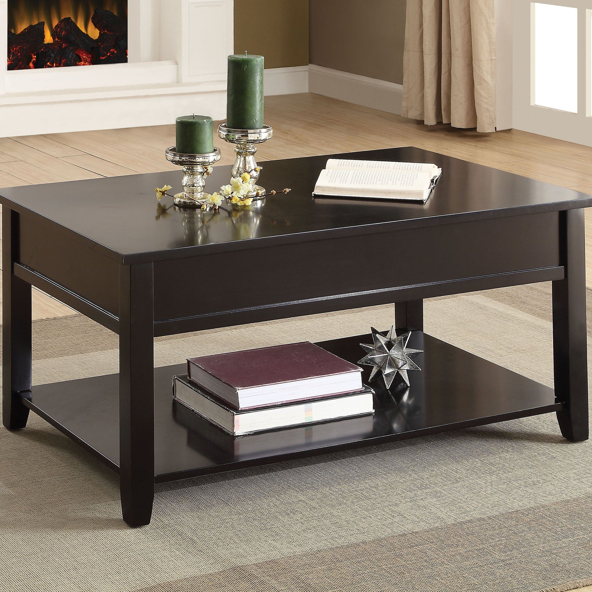 Black Coffee Table With Lift Top Black Primary Living Space Modern Poplar Shelves Coffee & End Tables Rectangular Wood H Shape