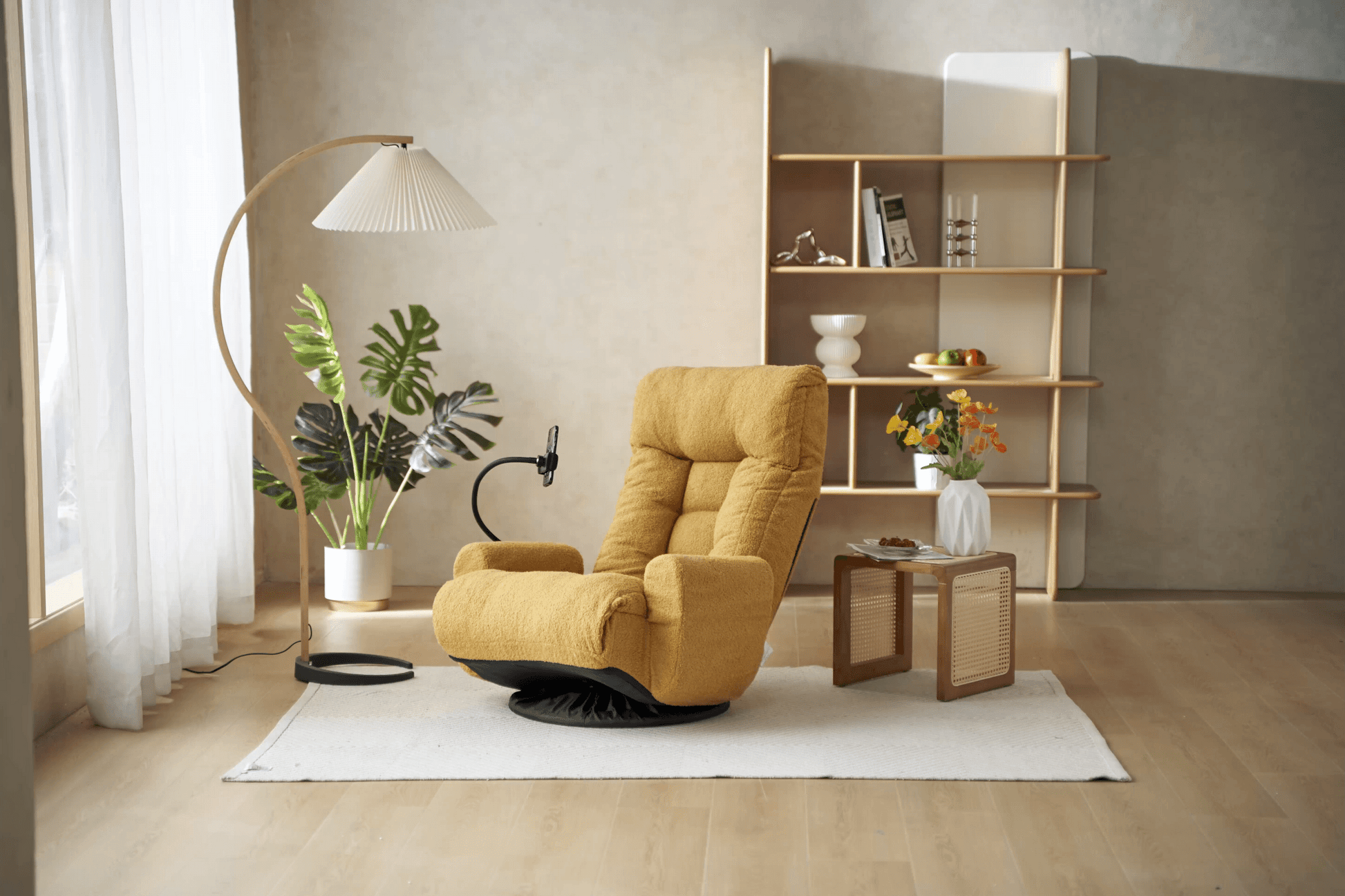Adjustable Head And Waist, Game Chair, Lounge Chair In The Living Room, 360 Degree Rotatable Sofa Chair,Rotatable Seat Leisure Chair Deck Chair Yellow Metal Soft Cotton Metal