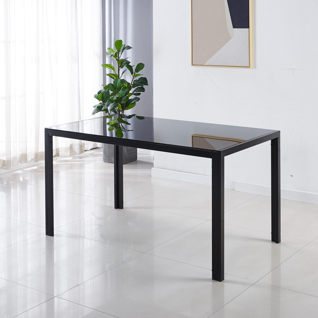 Dining Table With Metal Leg And Glass,Modern Space Saving Kitchen Table For Living Room,Black Glass Table,120X70X75Cm,Dining Table,Kitchen Table,Coffee Table Black Glass Metal