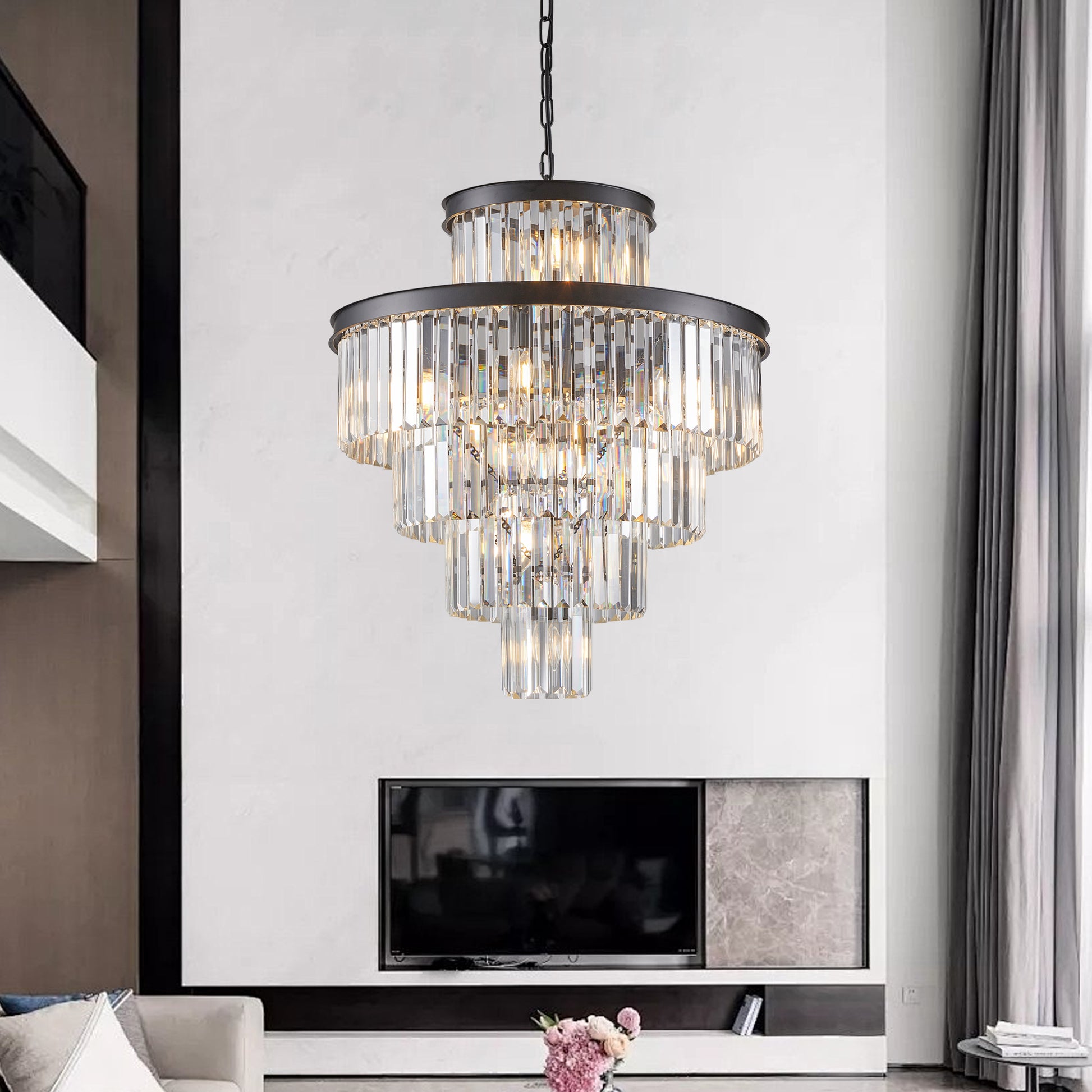 Black Luxury Crystal Chandelier Modern Chandeliers Lights Fixture Hanging Pendant Light Fixture For Dining Room Bedroom Living Room Dia 23.6 Inch Black Black Crystal Iron