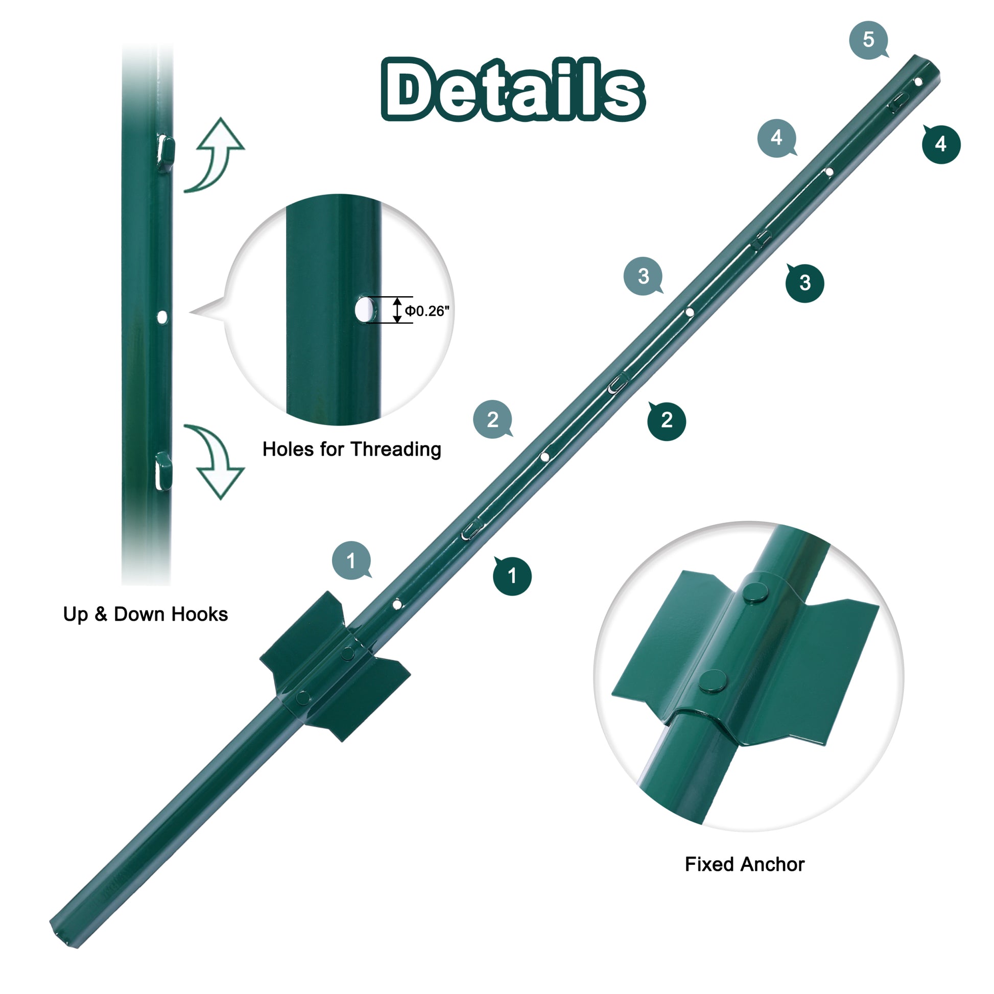 Fence Posts 3Feet 10Pack, Heavy Duty Metal Fence Post With U Channel, Steel Fence U Post For Holding Garden Wire Fence, Corner Anchor Posts Etc. Green Steel