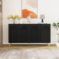 Arch 3D Carved 4 Door Sideboard ,Sideboard Buffet Cabinet With Storage ,Modern Coffee Bar Cabinet With Adjustable Shelf For Living Room Diningroom & Kitchen Black Modern Mdf