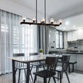 Chandelier For Dining Room, 10 Light Black Farmhouse Linear Pendant Light Fixture, Modern Crystal Hanging Lighting Chandelier For Kitchen Island, Bar, Long Table, G9 Bulb 10*G9*Max 40W Matte Black