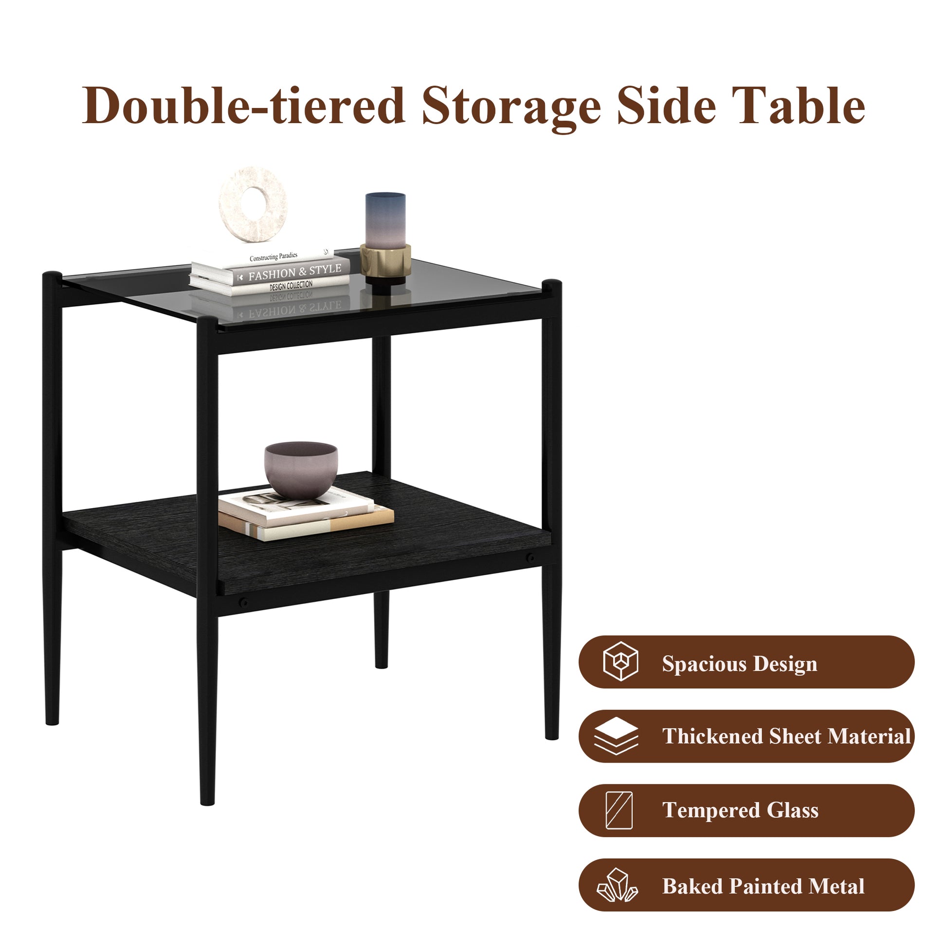 Coffee Table And End Tables Set Of 3, Tempered Glass Table With Mdf Layer, Modern Tables For Living Roomgray Glass Gray Tempered Glass