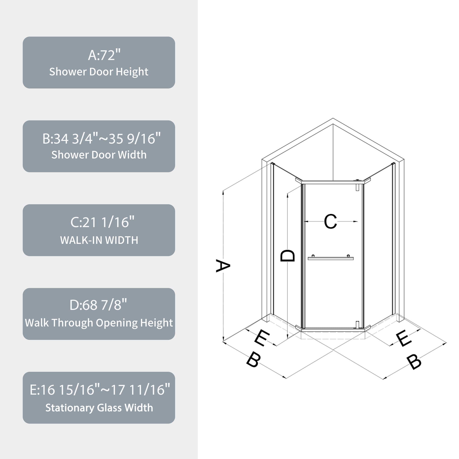 Pivot Shower Door, With 1 4" Tempered Glass34.75 In. X 72 In. Frameless Neo Angle Pivot Shower Enclosure In Matte White. Matte White Aluminium Alloy