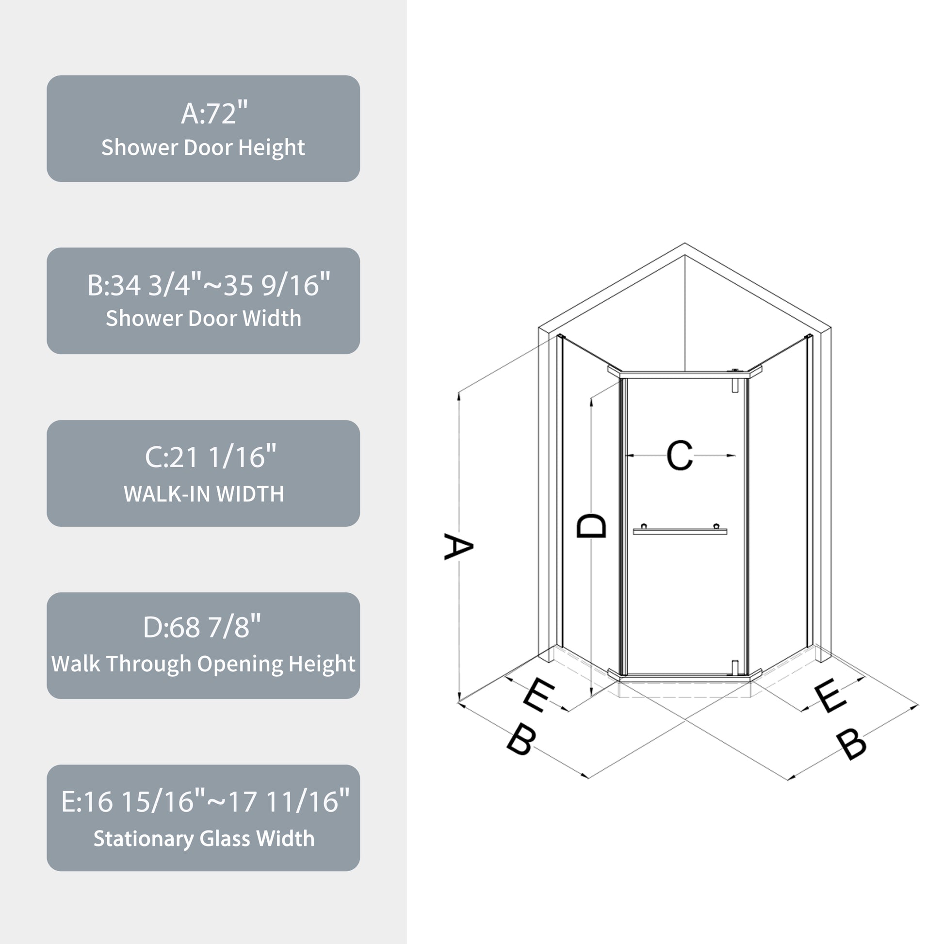 Pivot Shower Door, With 1 4" Tempered Glass, 34.75 In. X 72 In. Frameless Neo Angle Pivot Shower Enclosure In Matte Black Matte Black Bathroom Aluminium Alloy