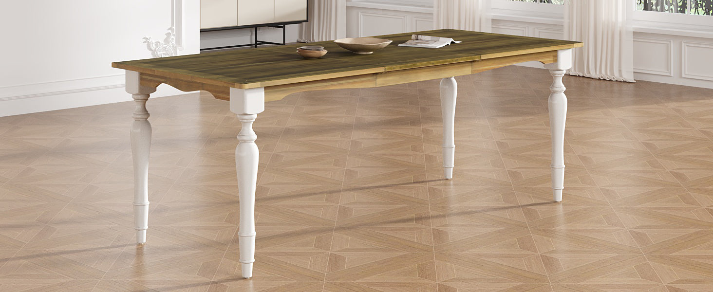 Vintage Traditional 82.7Inch Extendable Dining Table With 23.6Inch Removable Leaf, Brown Cream Cream Brown Seats 8 Dining Room Traditional Rubberwood Rectangular Rubber Wood