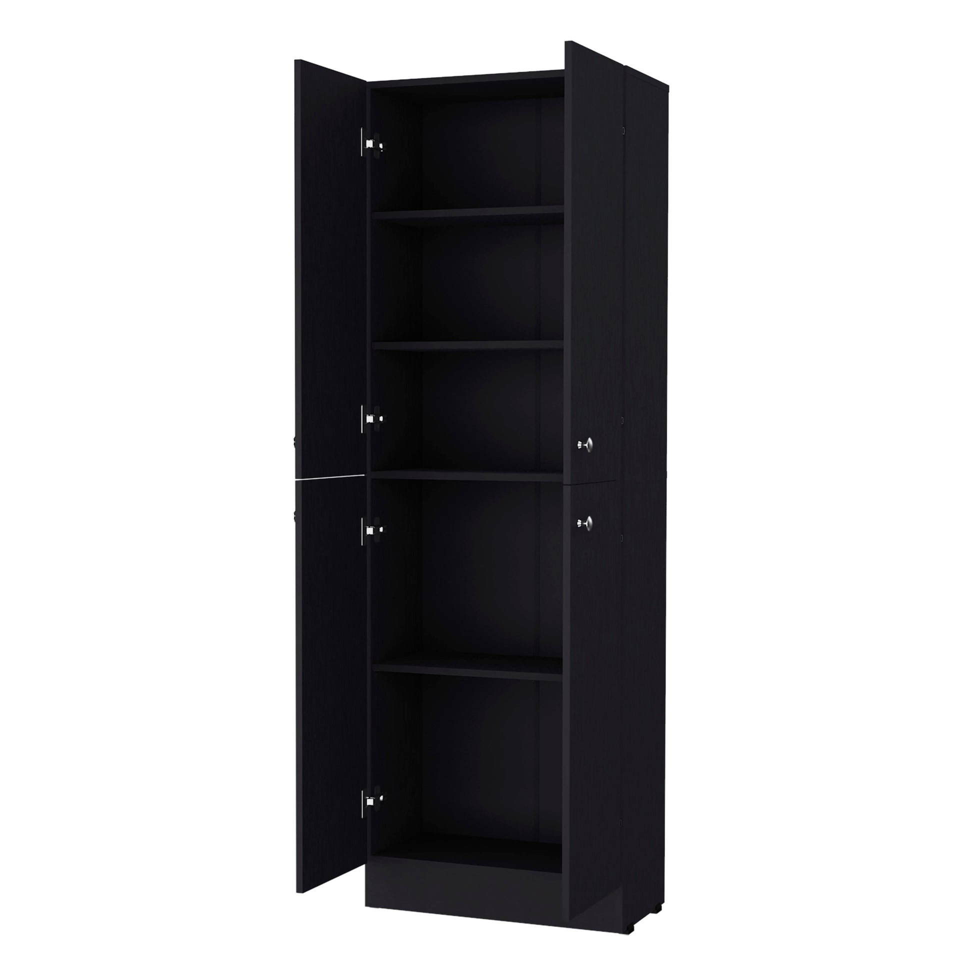 Cameron Pantry Cabinet With 4 Doors And 5 Hidden Shelves Freestanding Black Kitchen Modern Particle Board Engineered Wood