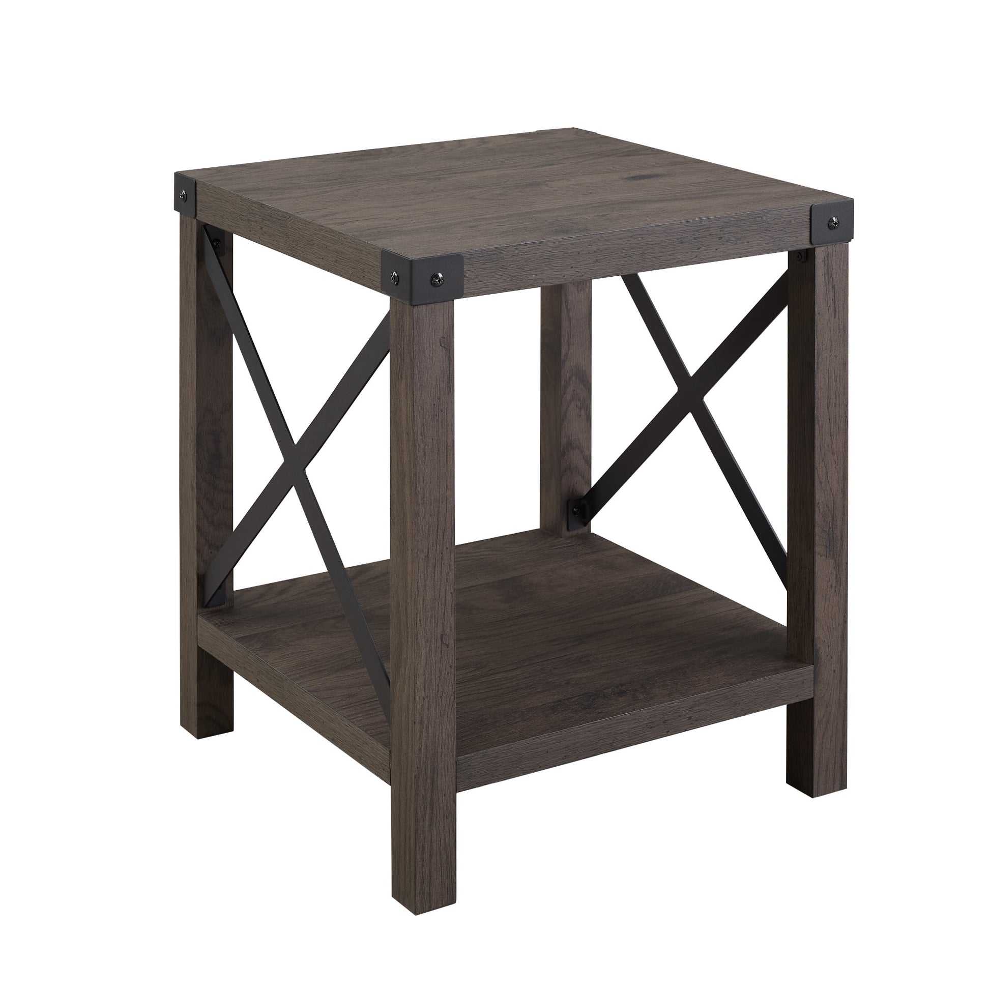 Farmhouse Metal X Accent Table With Lower Shelf Sable Grey Gray Mdf