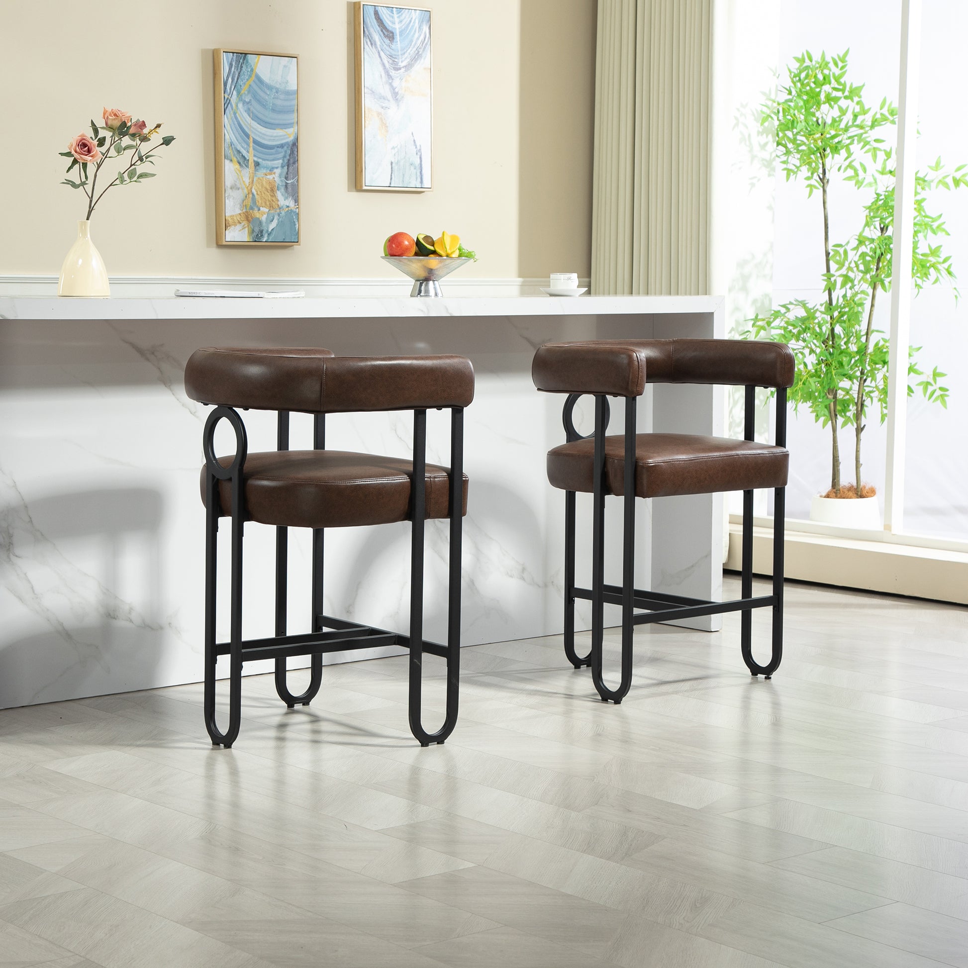 Coolmore Bar Stools Set Of 1, Modern Bar Stool With Back, Black Metal Frames, Upholstered Bar Stools For Kitchen Island, Pub, Club Dark Brown Pu Dark Brown Primary Living Space Foam Pu