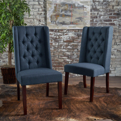 Dining Chair Navy Blue Wood Fabric