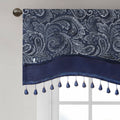 Jacquard Window Rod Pocket Valance With Beads Navy 50X18
