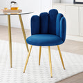 Modern Velvet Dining Chairs Set Of 2, Upholstered Woven Dining Chair With Golden Metal Legs, Upholstered Dining Chairs For Dining Room, Kitchen, Vanity, Living Room Blue Primary Living Space Foam Velvet
