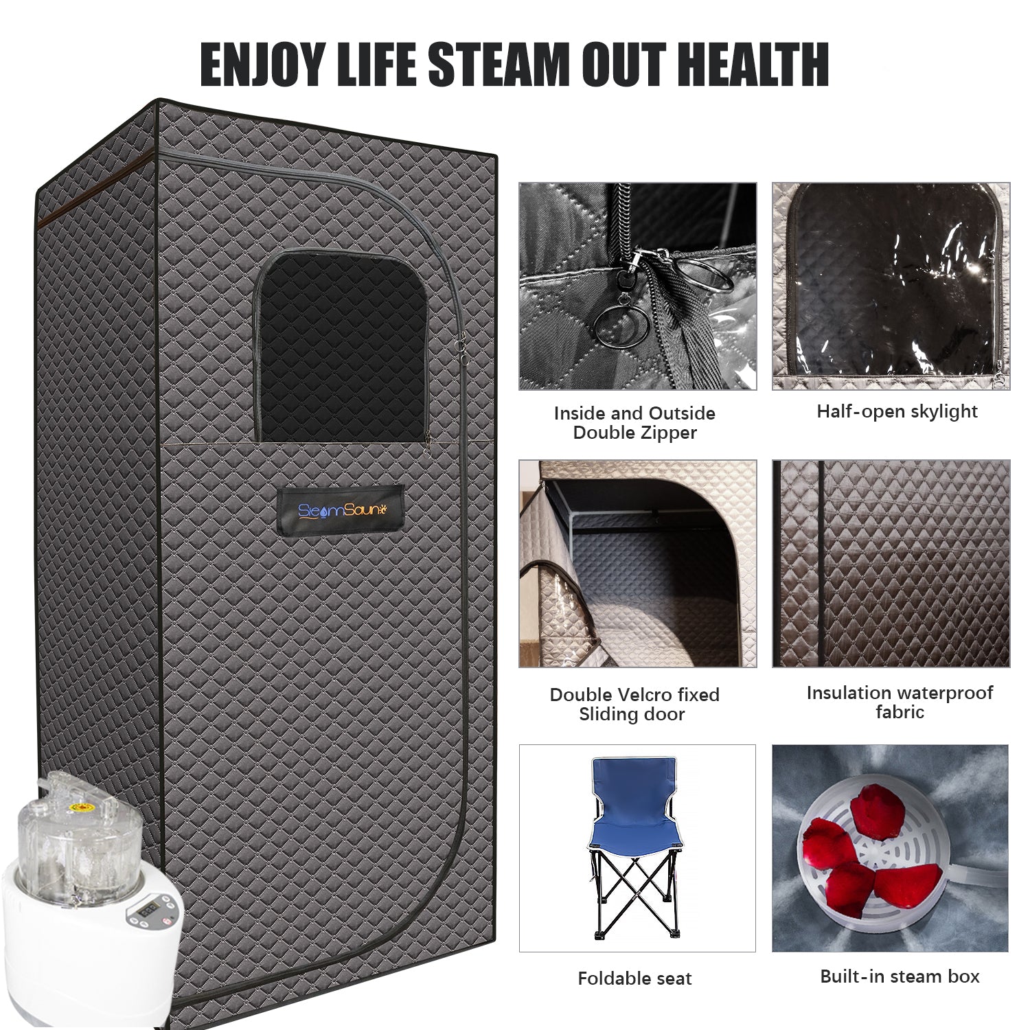 Sojourner Portable Sauna For Home Steam Sauna Tent, Personal Sauna Sauna Heater, Tent, Chair, Remote Included For Home Sauna Enjoy Your Own Personal Spa Grey Cotton Cotton