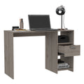 Omma Computer Desk, One Drawer, Two Shelves Grey Computer Desk Office Modern Freestanding Rectangular Open Storage Desk Rectangular Particle Board Engineered Wood