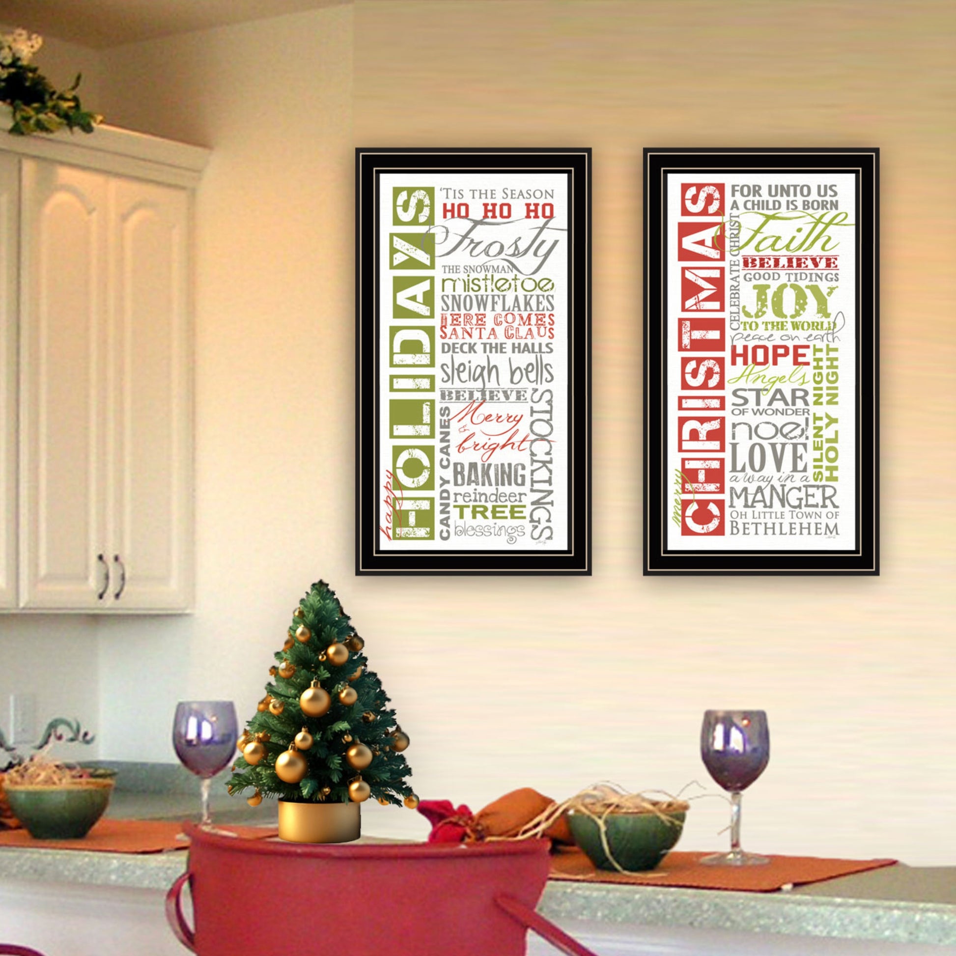 2 Piece Vignette Happy Holidays Black Framed Wall Art For Living Room, Bedroom Wall Art Print For Home Decor By Marla Rae Multicolor Wood Paper