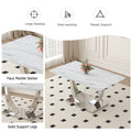Table And Chair Set. Large Modern Rectangular Table With White Textured Top And Silver Metal Legs. Soft And Comfortable Pu Seats, Faux Leather Upholstered Seats And Sturdy Metal Legs. White Mdf Metal