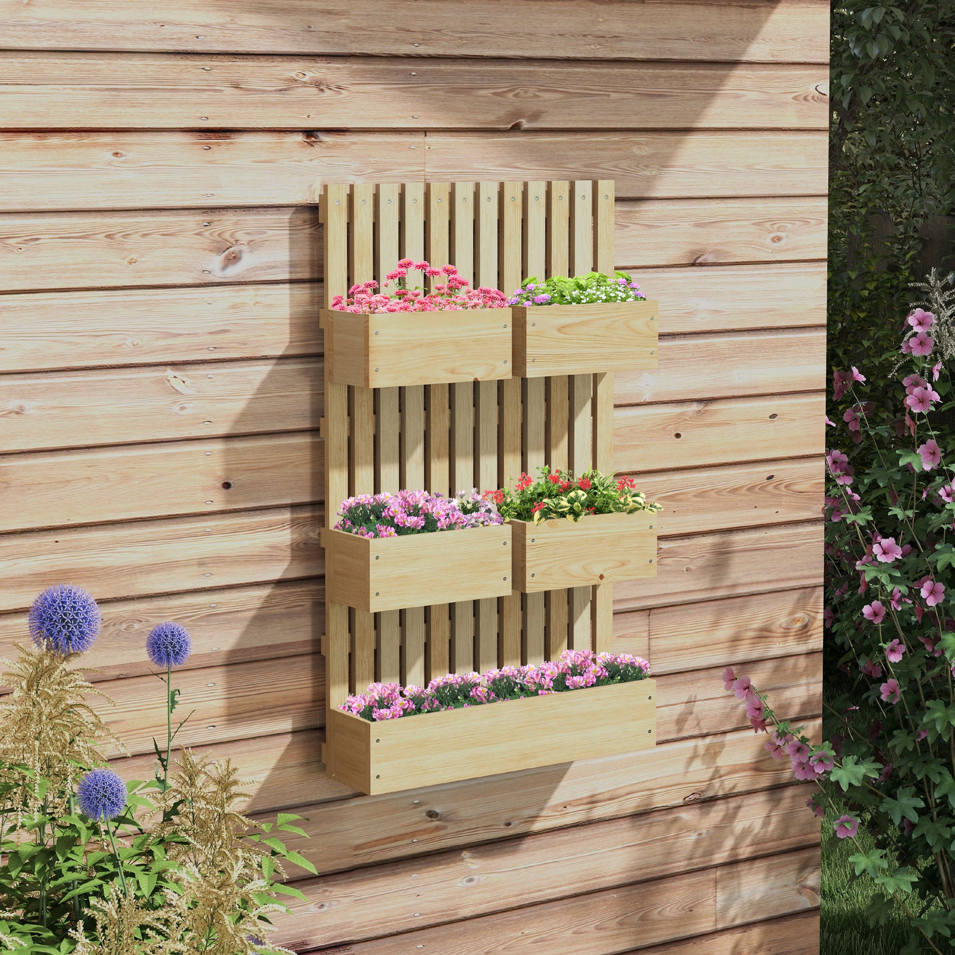 tall trellis with planter Outsunny 5 Box Raised Garden Bed With Trellis For Vine Flowers & Climb