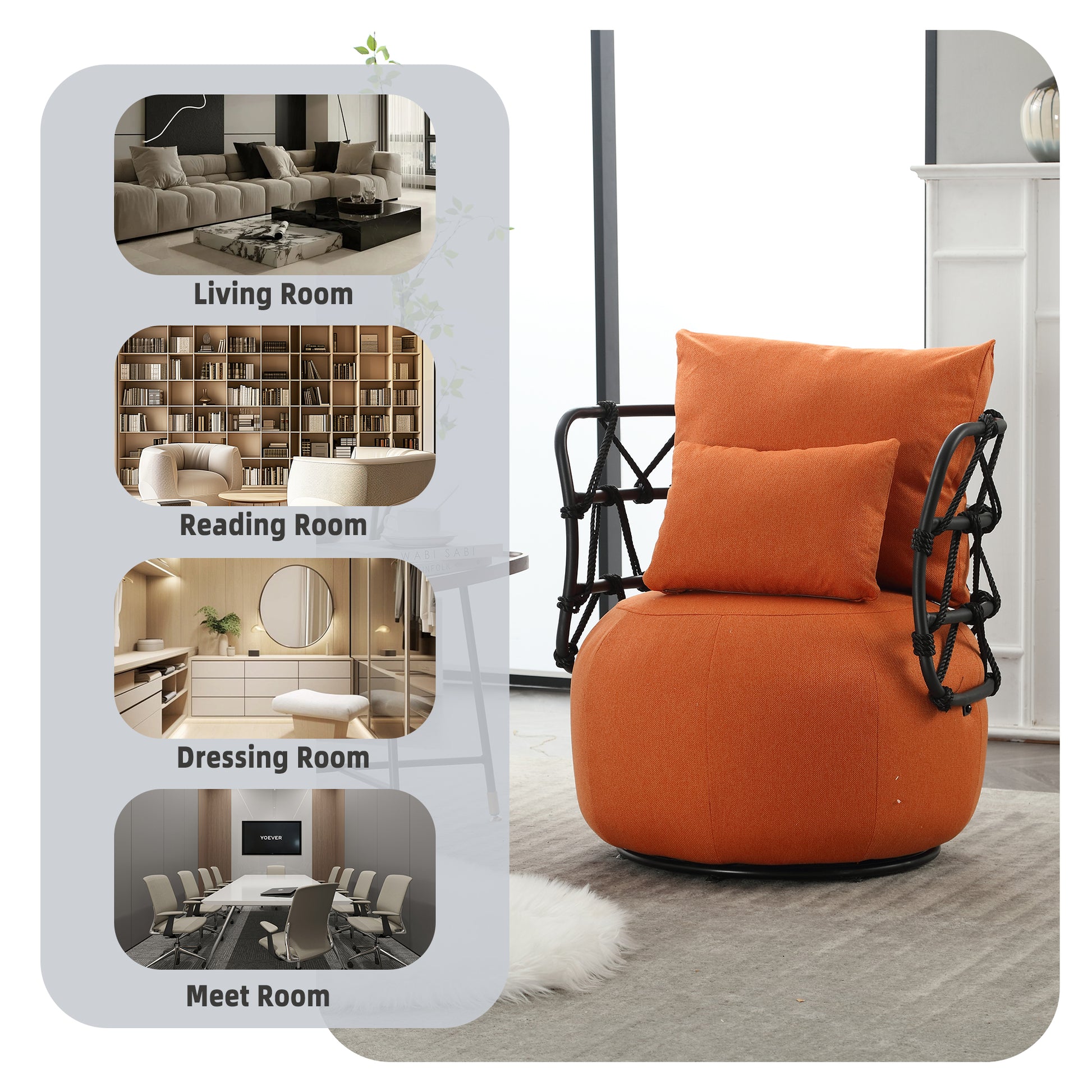 Coolmore Upholstered Tufted Living Room Chair Textured Linen Fabric Accent Chair With Metal Stand Orange Primary Living Space Foam Linen