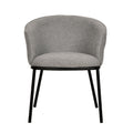 25 Inch Dining Chair, Gray Polyester, Black Metal Frame, Cushioned Seat Gray Wood Fabric