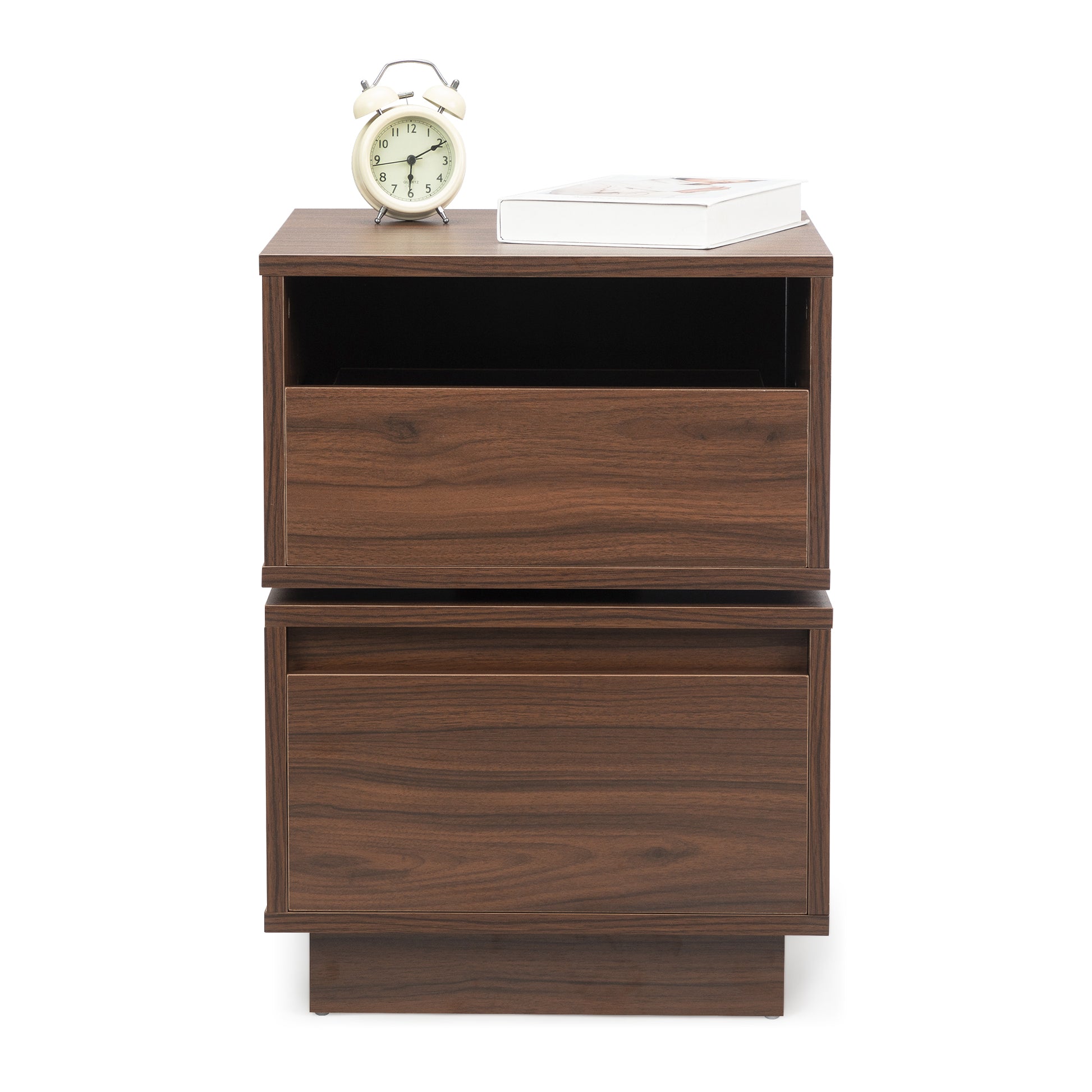 Rotatable Nightstand End Table, Bedside Table With 2 Drawers, 2 Drawer Dresser For Bedroom, Closet, Entryway, College Dorm, Walnut Walnut 2 Drawers Bedroom Bedside Cabinet Artsy,Classic Space Saving Particle Board