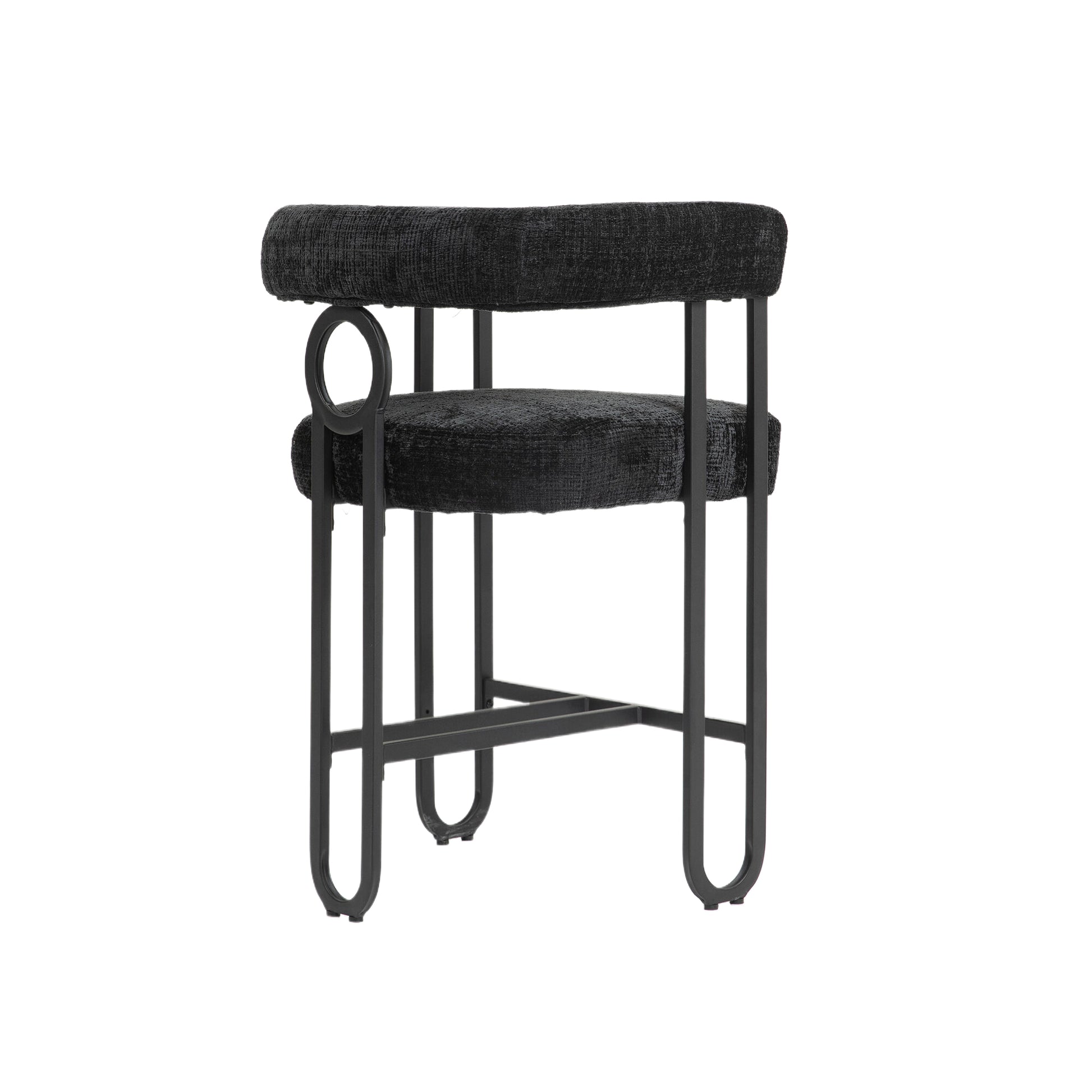 Coolmore Bar Stools Set Of 1, Modern Bar Stool With Back, Black Metal Frames, Upholstered Bar Stools For Kitchen Island, Pub, Club Black Chenille Black Primary Living Space Foam Chenille