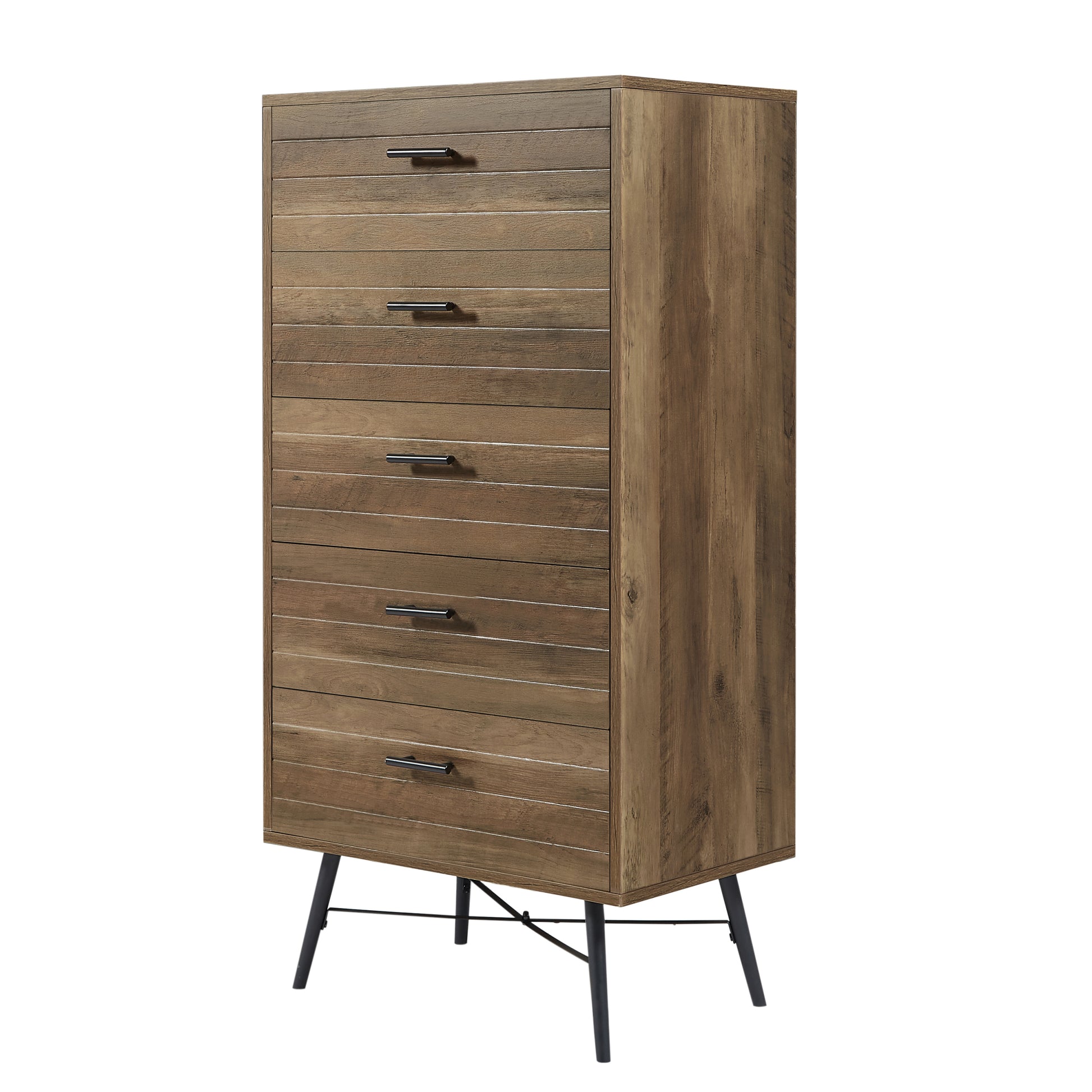 5 Drawer Chest Spacious And Stylish Chest Of Drawers, Dresser For Bedroom, Closet, Hallway, 23.6"W X 15.7"D X 48"H, Rustic Walnut Chest 5 Or More Drawers Walnut Brown Brown Bedroom Rustic,Vintage Particle Board