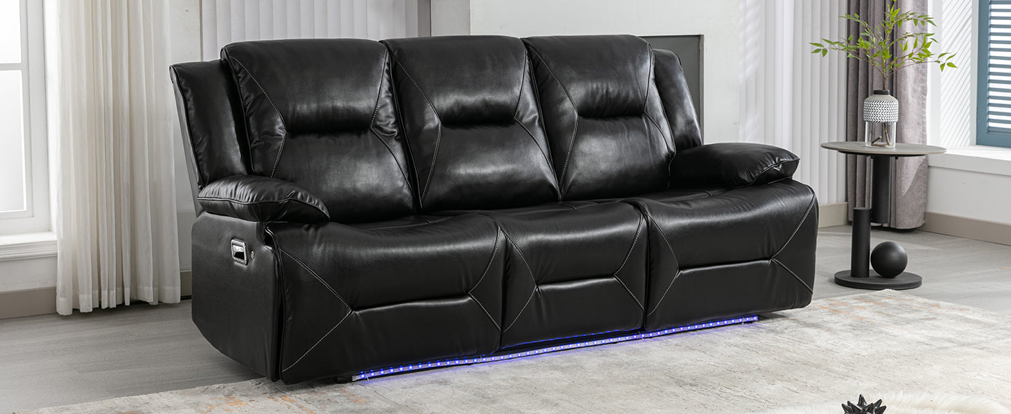 Home Theater Recliner Set Manual Recliner Chair With A Led Light Strip Two Built In Cup Holders For Living Room,Bedroom, Black Black Foam Pu