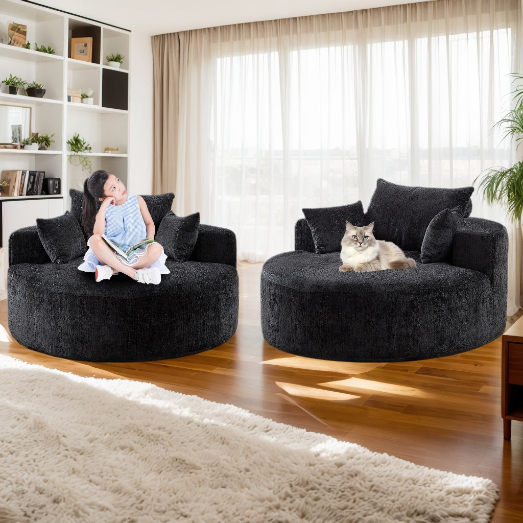 55''L Chenille Sponge Single Sofa,No Assembly Required,Fluffy Modern Sleeper Chair For Living Room, Bedroom, Lounge And Projection Room Not A Swivel Chair. Black Foam Chenille 1 Seat