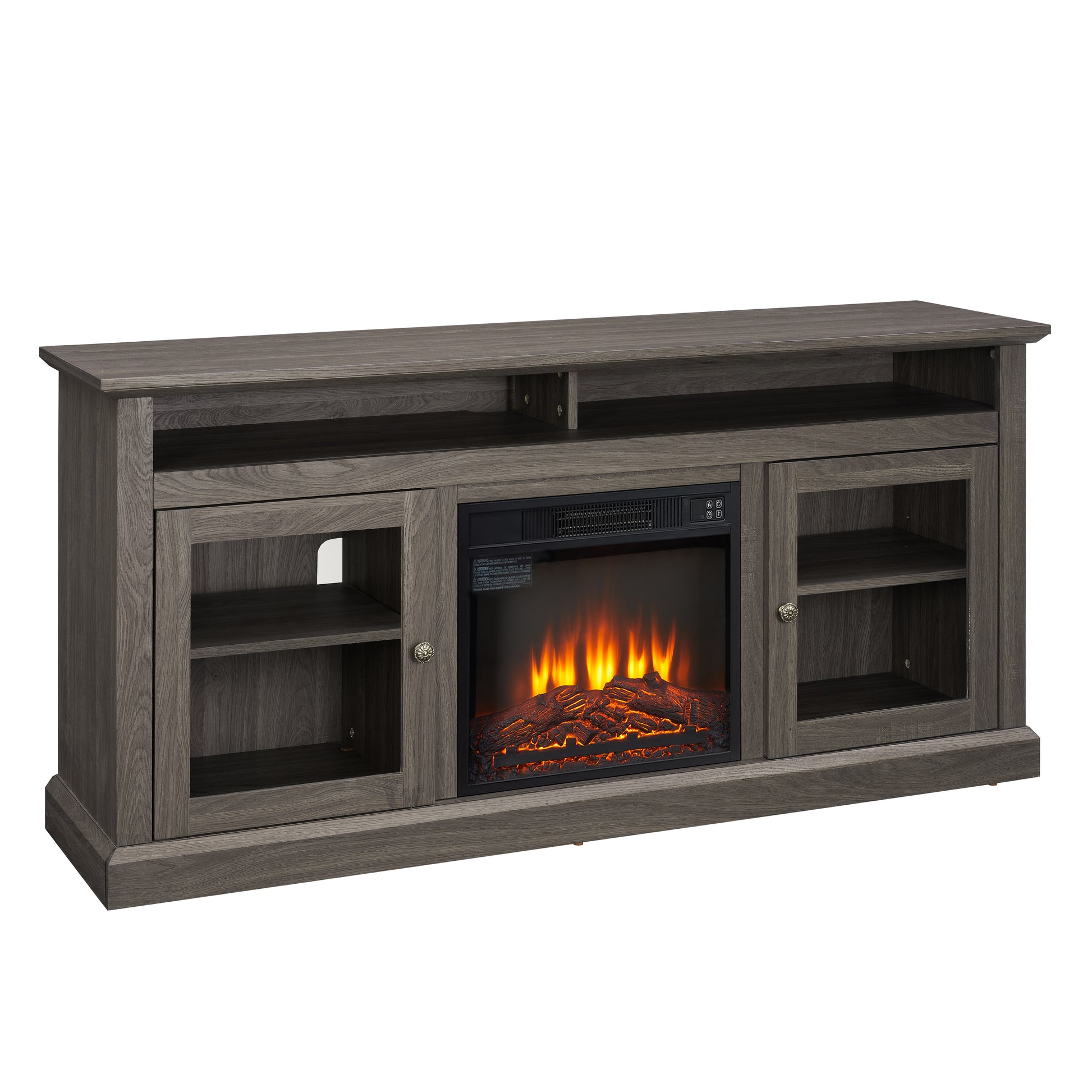 Modern Tv Media Stand Modern Entertainment Console With 18" Fireplace Insert For Tv Up To 65" With Open And Closed Storage Space, Dark Walnut Black, 60"W*15.75"D*29"H Black Dark Walnut 60 69 Inches Mdf