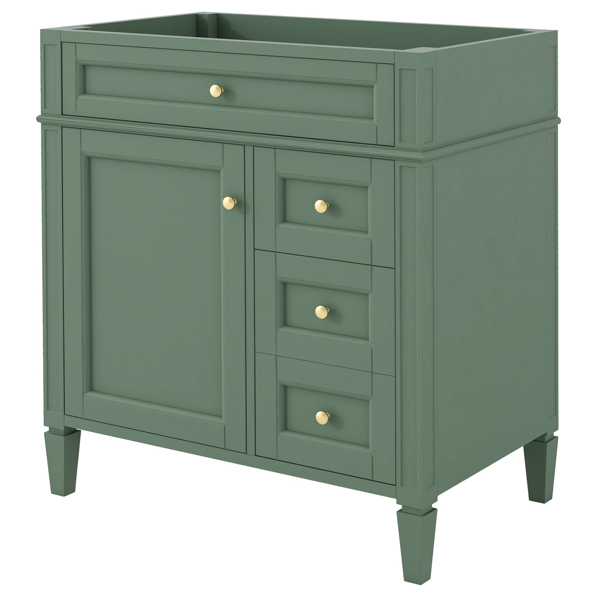 30'' Bathroom Vanity Without Top Sink, Modern Bathroom Storage Cabinet With 2 Drawers And A Tip Out Drawer Not Include Basin 3 Green 1 Adjustable Hinges Bathroom Freestanding Solid Wood Mdf Painted