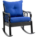 Outsunny Outdoor Wicker Rocking Chair With Padded Cushions, Aluminum Furniture Rattan Porch Rocker Chair W Armrest For Garden, Patio, And Backyard, Blue Blue Aluminum