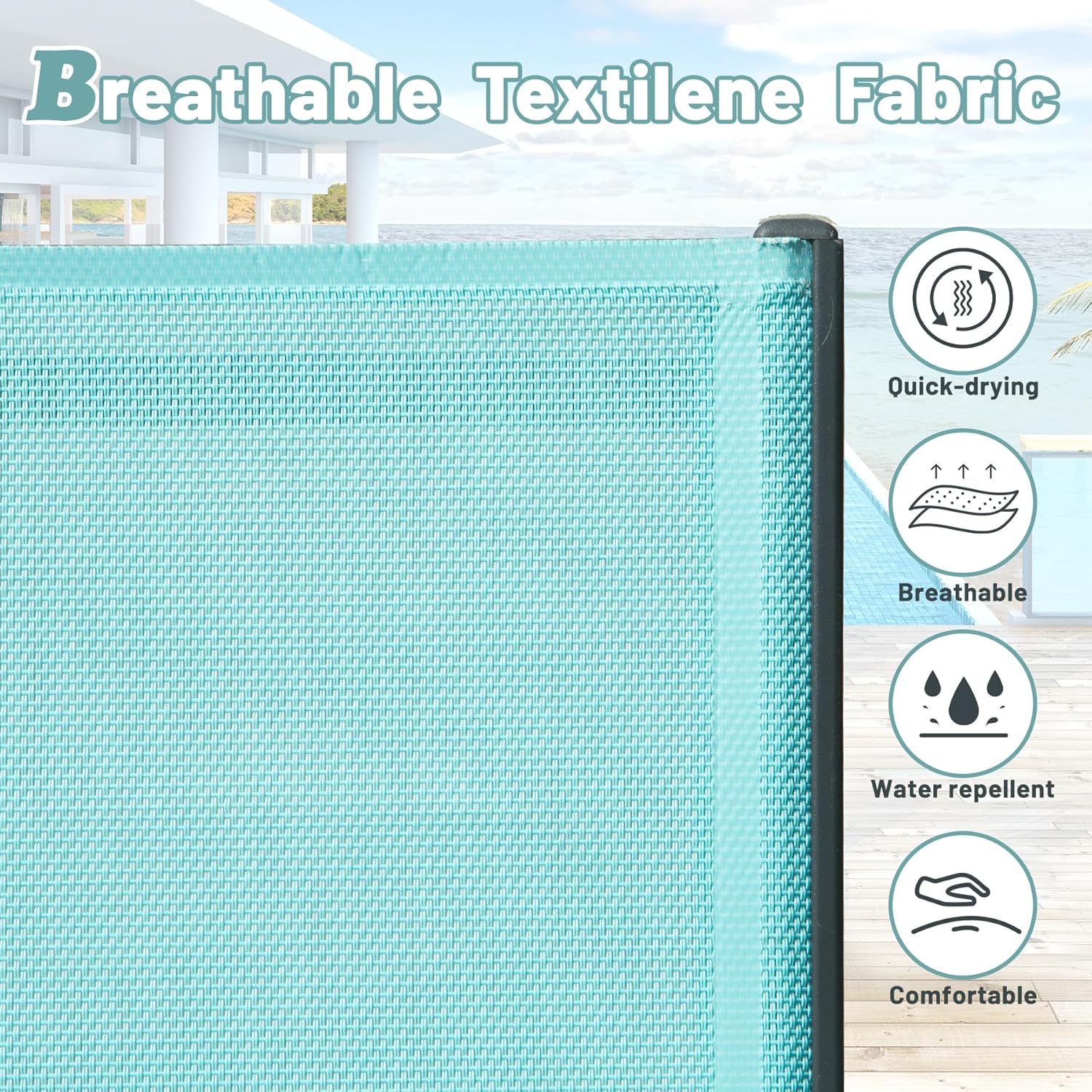 Outdoor Lounge Chair, Aluminum Plastic Patio Chaise Lounge With Side Table & 5 Position Adjustable Backrest & Wheels, All Weather Reclining Chair For Outside Beach Poolside Lawn, Lake Blue Lake Blue Aluminum