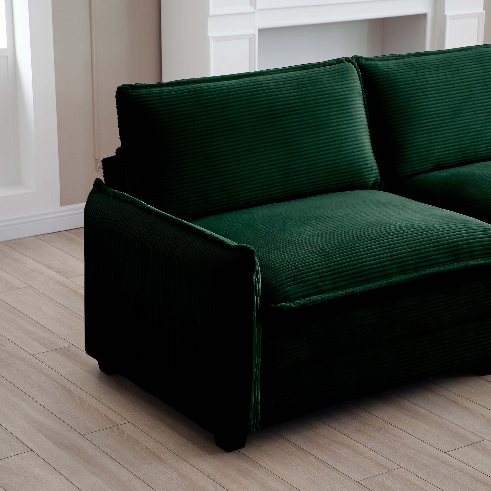 Oversized Modular Cushioned Sofa,With 3 Ottomans To Work As Sleeper Sofa Beds, 3 Seater Sofa With 3 Footstools,Green Corduroy Fabric Green Corduroy 3 Seat