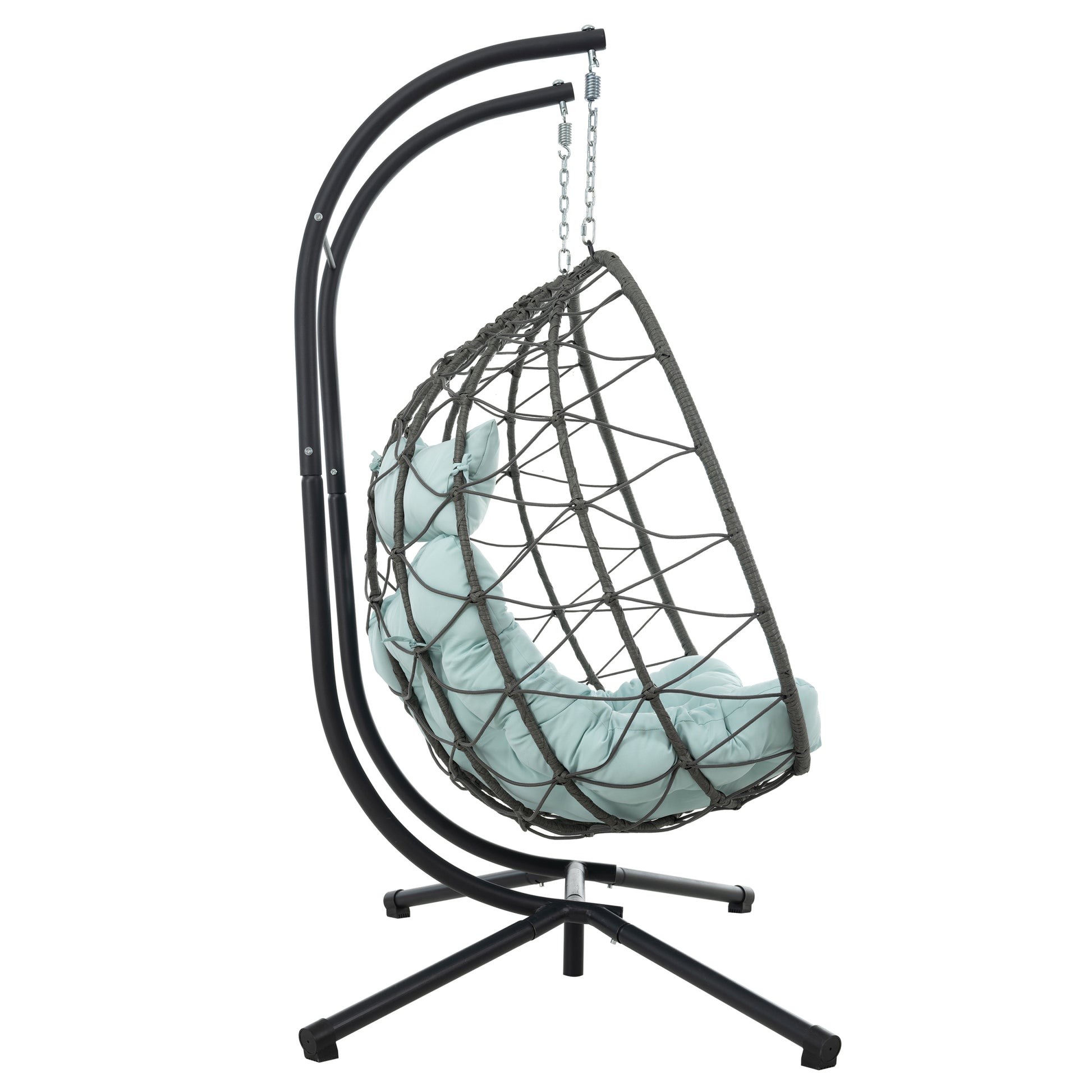2 Persons Egg Chair With Stand Indoor Outdoor Swing Chair Patio Wicker Hanging Egg Chair Hanging Basket Chair With Stand For Bedroom Living Room Balcony Gray Steel