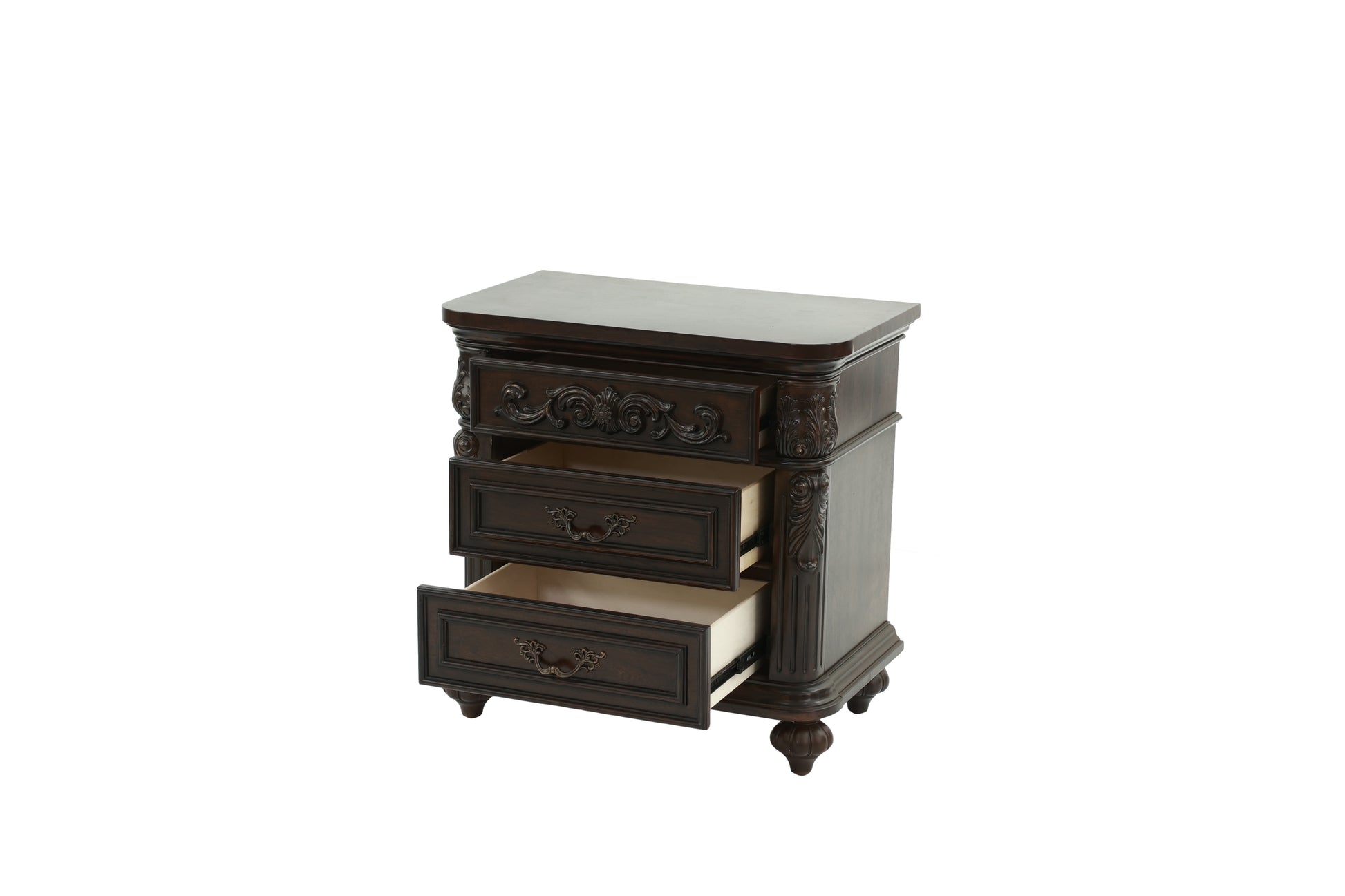 Traditional Antique Walnut 1Pc Nightstand Bedroom Furniture Cherry Veneer 2 Drawers Hanging Pull Bedside Table Walnut Brown 2 Drawers Bedroom Bedside Cabinet Contemporary,Traditional Easy Assembly Particle Board