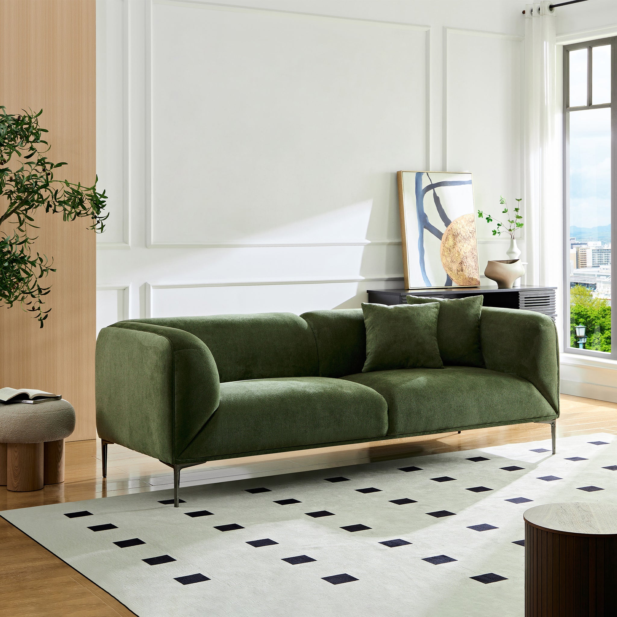 Wks2G Green Sofa Can Be Placed In The Studio, Living Room, Attic Multiple Scenes, Style Modern Simple Fashion, Size 89.37* 35.43* High 28.74 Inches Green Fabric 3 Seat