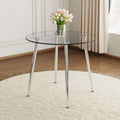 Round Dining Table With Glass Top, Silver Metal Legs, Exquisite Life, Starting From The Details, The Silver Legs Show An Extraordinary Texture, Which Is The Finishing Touch To Your Home Transparent Glass Metal