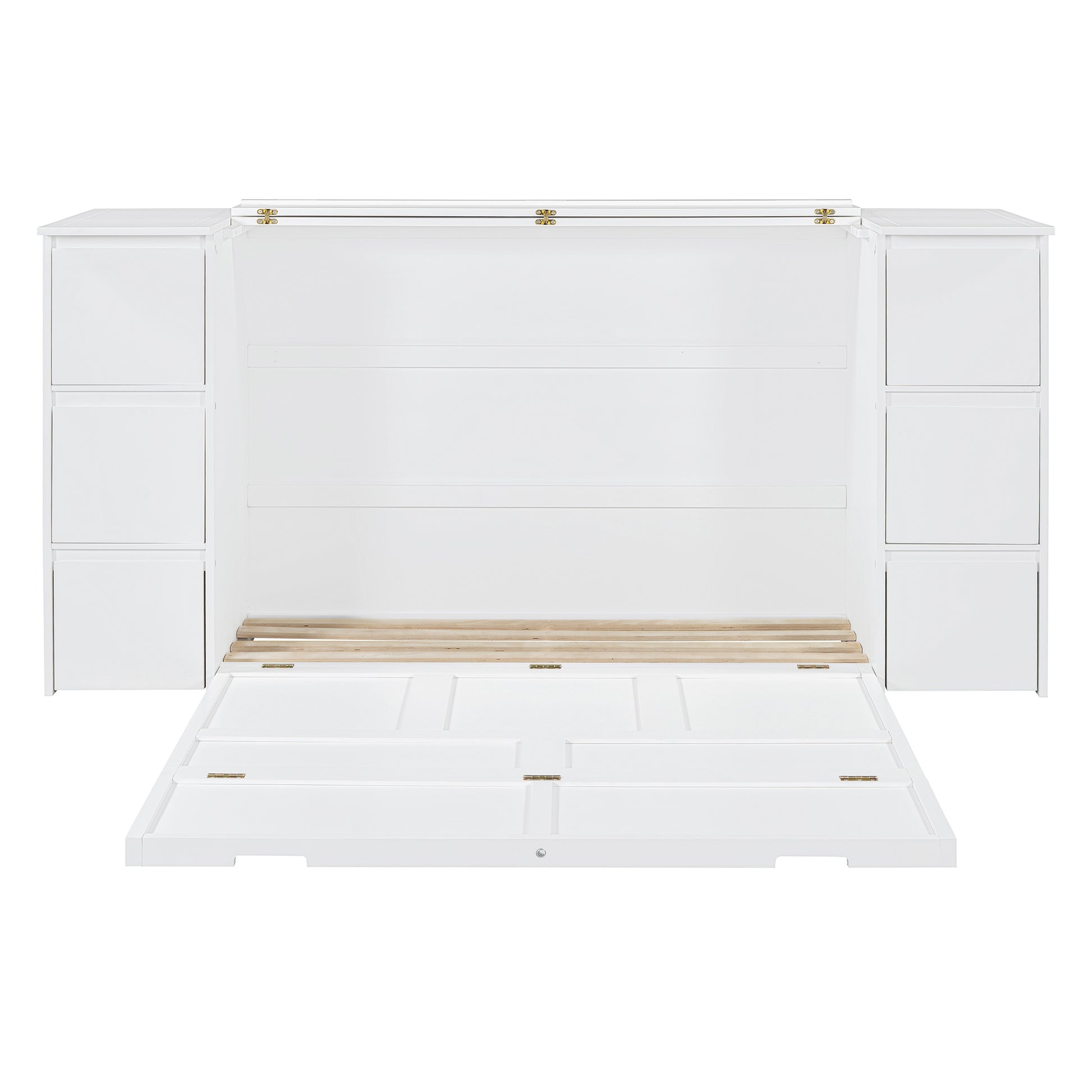 Full Size Murphy Bed With Drawers, Cabinets And Usb Ports,White Full White Mdf Lvl