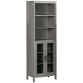 Kleankin Tall Bathroom Storage Cabinet With 3 Tier Shelf, Glass Door Cabinet, Freestanding Linen Tower With Adjustable Shelves, Grey Wood Grain Gray Particle Board