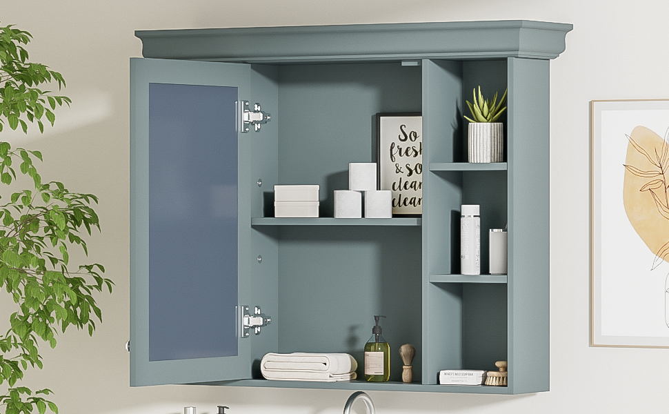 35'' x 28'' Blue Wall Mounted Bathroom Storage Cabinet blue-5+-adjustable shelves-bathroom-wall