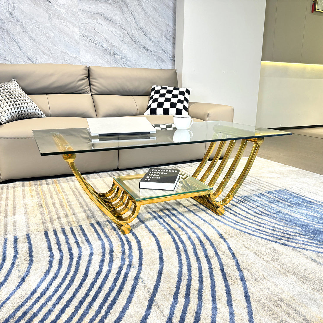 Modern Gold Stainless Steel Double Layer Clear Tempered Glass End Table Coffee Table For Bedroom Living Room Clear,Gold Modern Stainless Steel,Tempered Glass