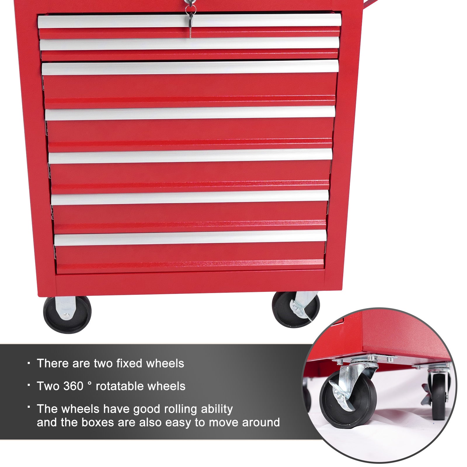 7 Drawer Metal Rolling Tool Chest With Wheels,Tool Storage Cabinet With Locking System Red Steel