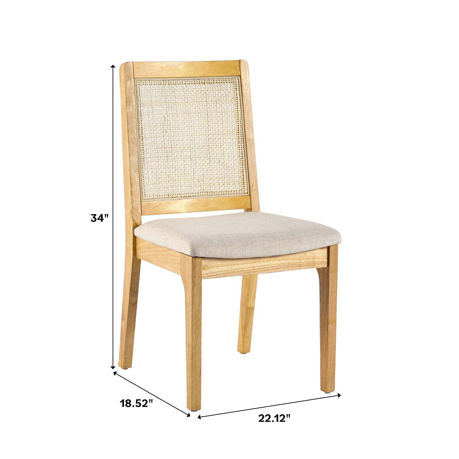 Modern Solid Wood Dining Chair With Rattan Inset Back, Set Of 2, Natural Natural Foam Wood