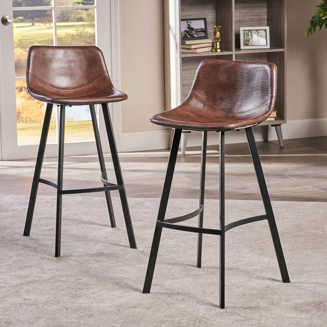 Set Of 2 30" Dax Faux Leather Barstool Brown Brown Set Of 2 Pu