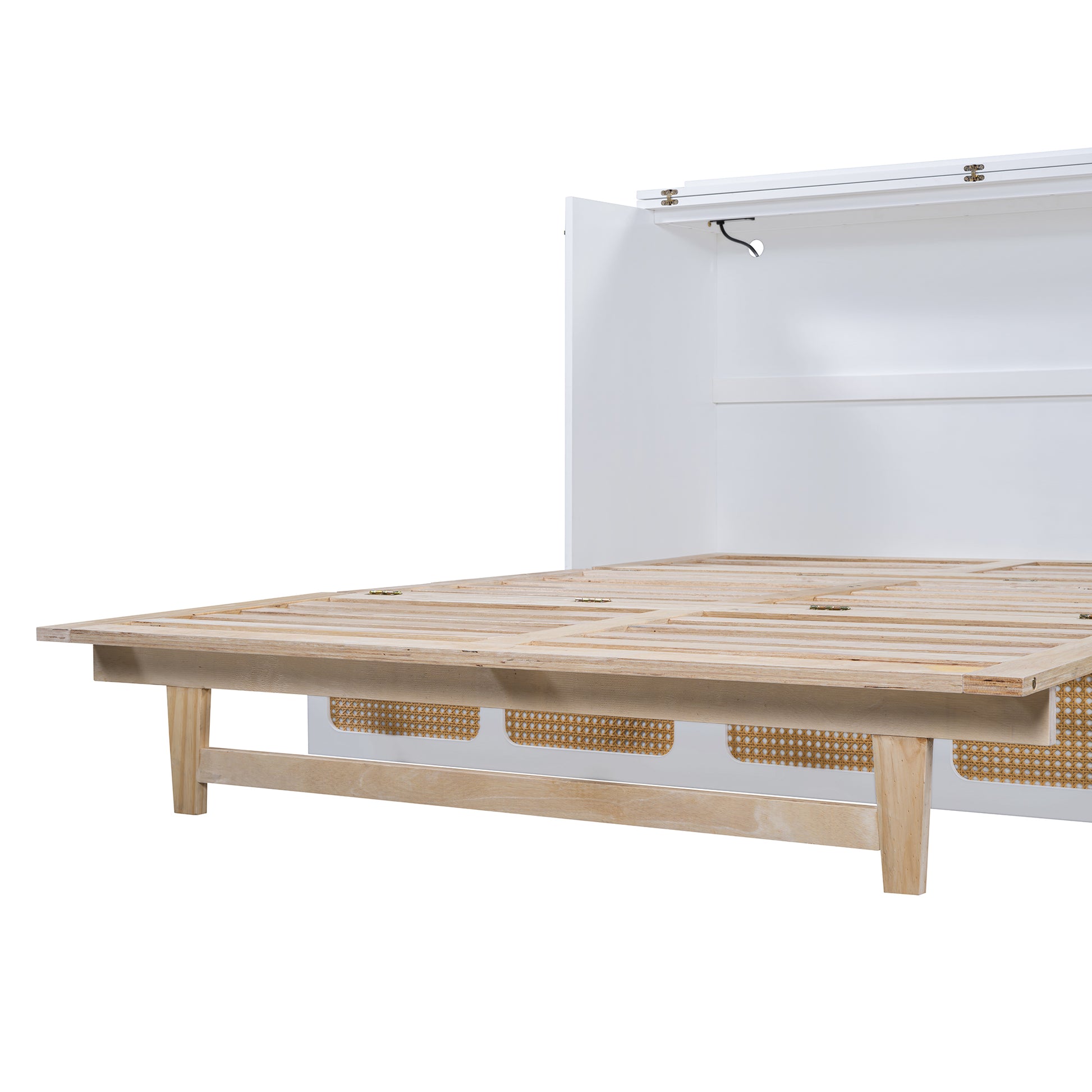 Queen Murphy Bed With Large Drawers,White Queen White Plywood