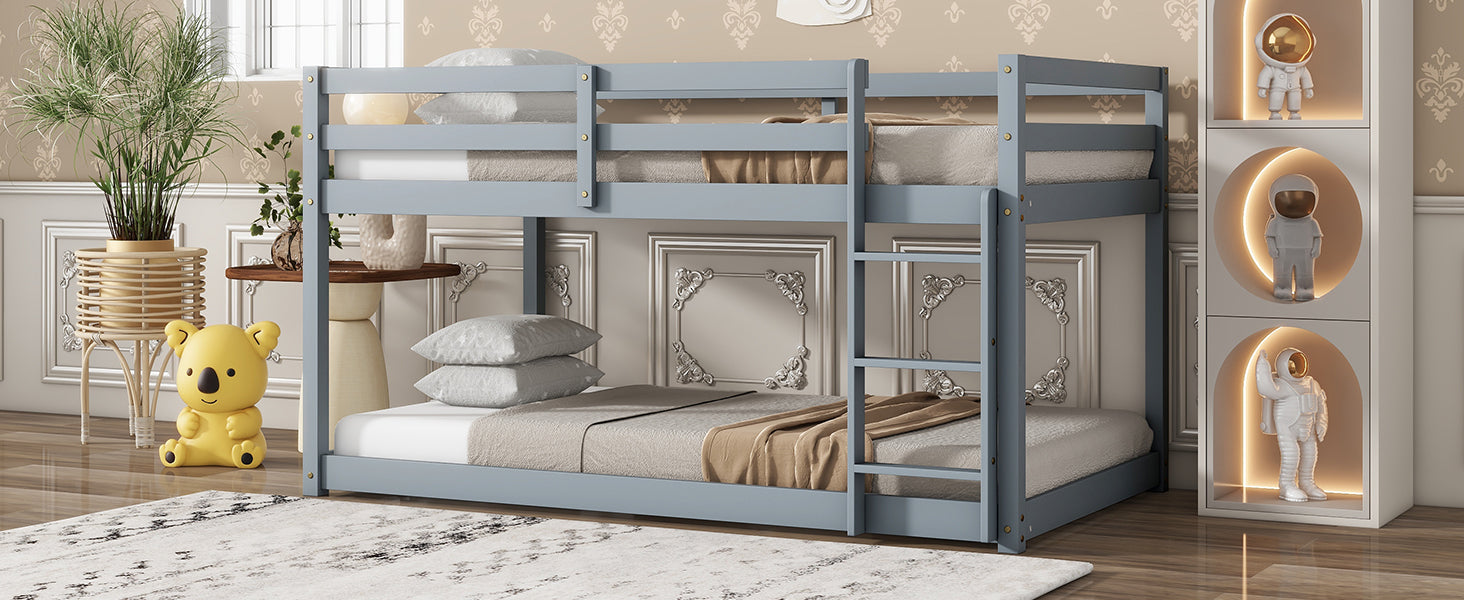 Solid Wooden, Solid Rubber Wooden Twin Over Twin Loft Bed With Ladder, With Bed Platform Of Strengthened Slatsgrey Twin Grey Rubber Wood